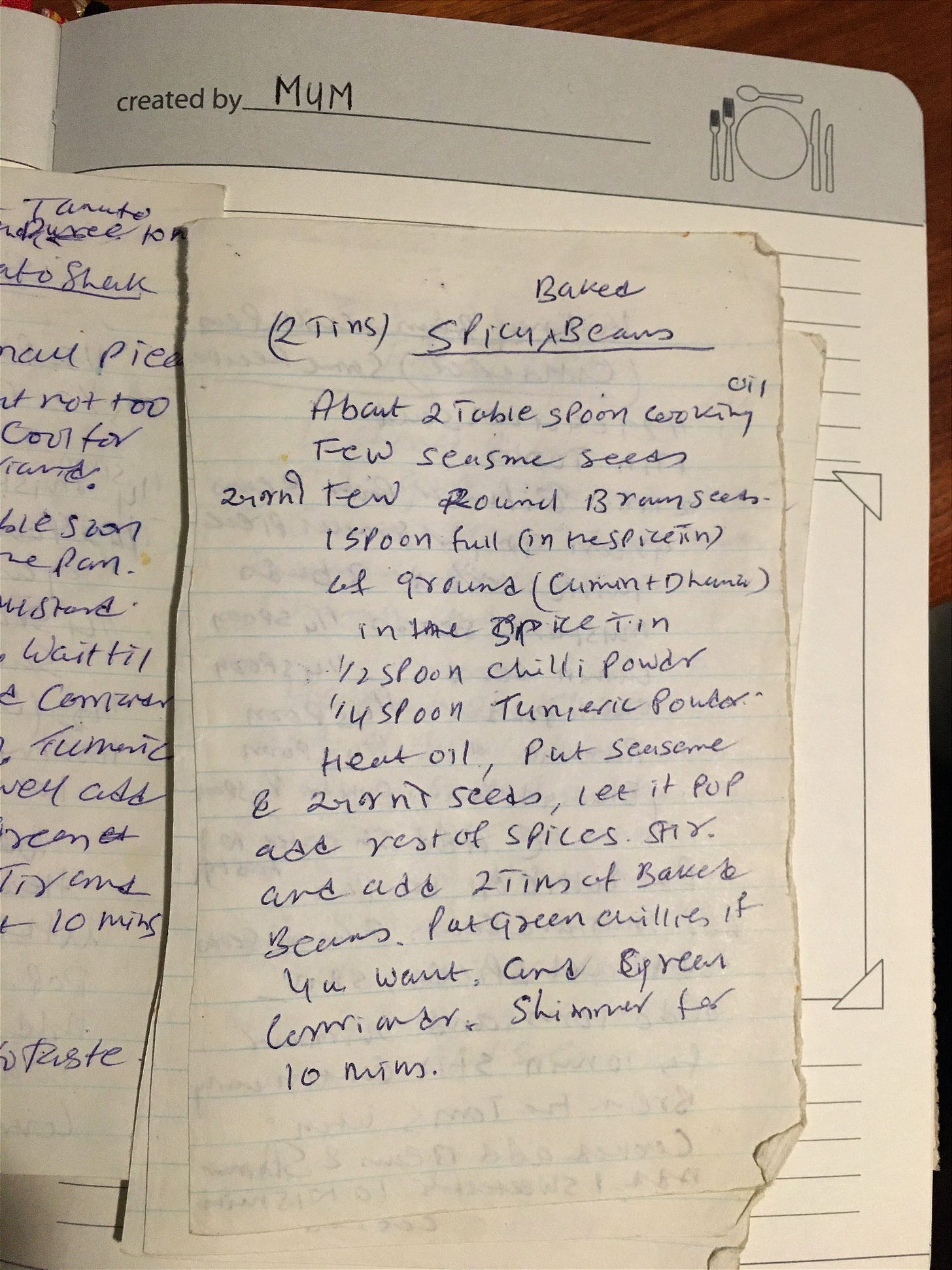 A handwritten recipe in an old notebook