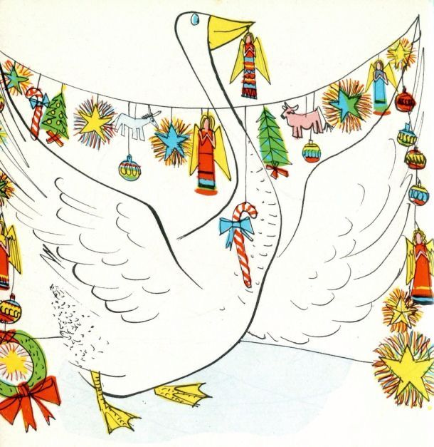 This may contain: a drawing of a white bird with christmas decorations on it's neck This may contain: a drawing of a white bird with christmas decorations on it's neck