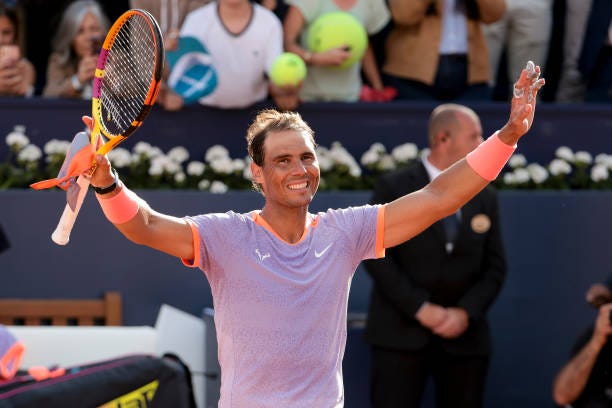 Rafael Nadal of Spain celebrates his first round victory over Flavio Cobolli of Italy on day 2 of the Barcelona Open Banc Sabadell 2024, 71º Trofeo... Rafael Nadal of Spain celebrates his first round victory over Flavio Cobolli of Italy on day 2 of the Barcelona Open Banc Sabadell 2024, 71º Trofeo...