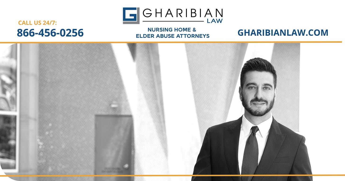 A photo of Art Gharibian in black and white with Gharibian Law contact information and logo