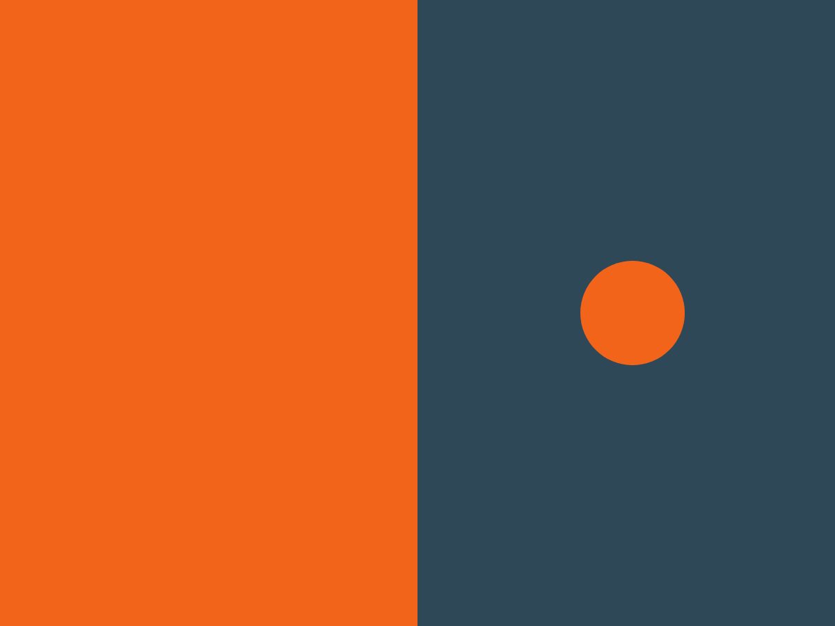 blue and orange background with an orange circle in the blue part