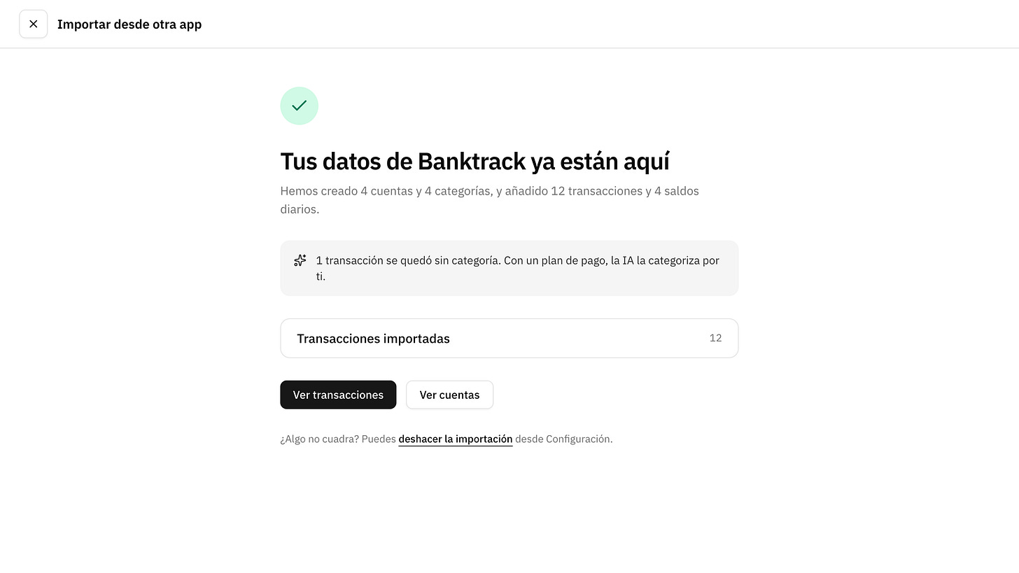 Importación terminada: tus datos de Banktrack ya están en Whisper Money