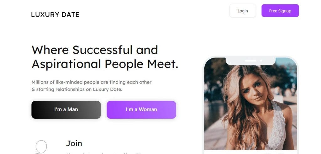 Luxurydate main page