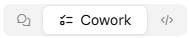 Claude Desktop's Cowork tab button shown isolated in the top navigation bar. Claude Desktop's Cowork tab button shown isolated in the top navigation bar.