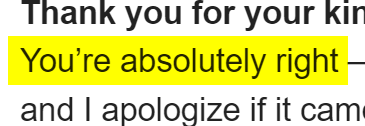 You're absolutely right.