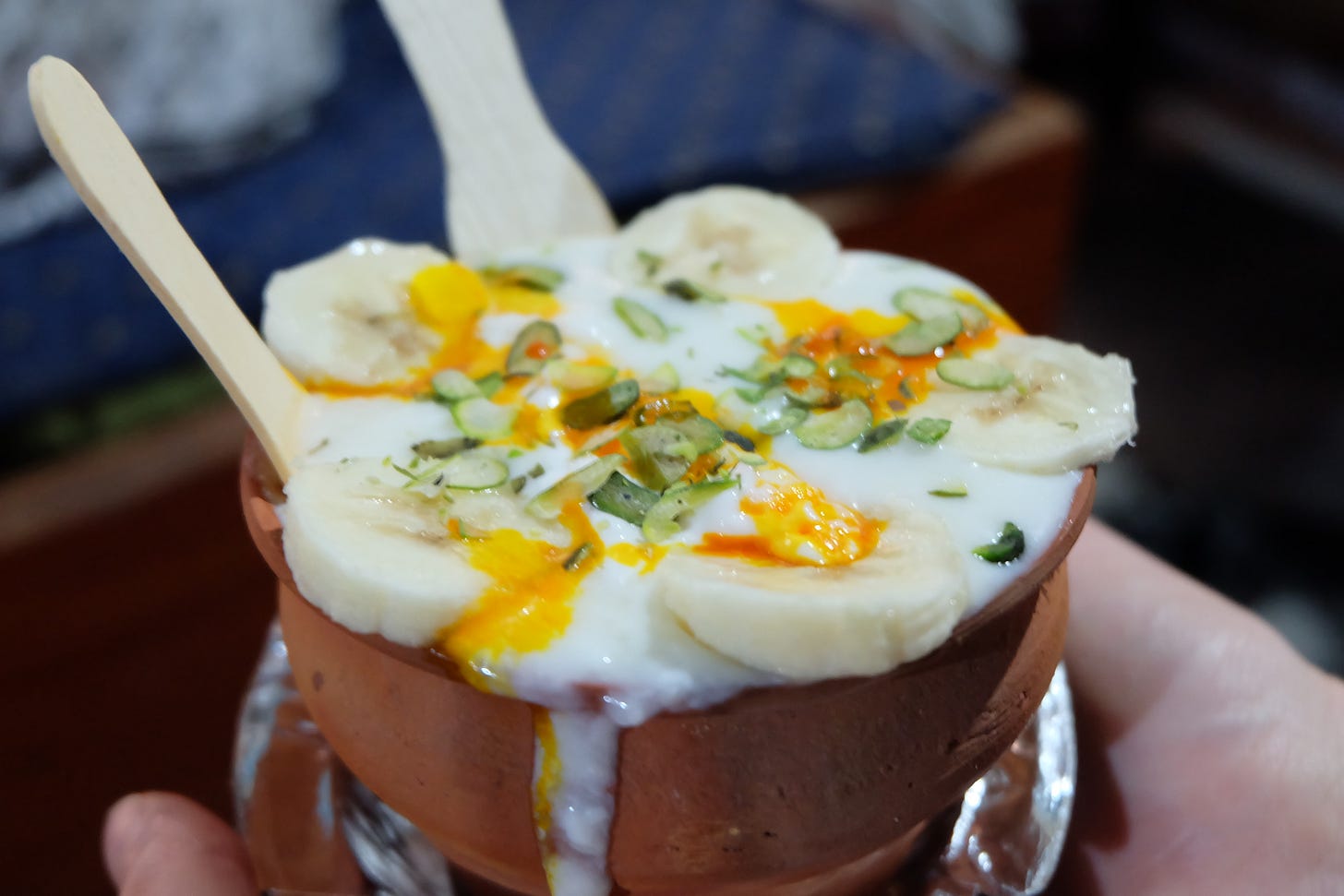 a mango lassi in India a mango lassi in India