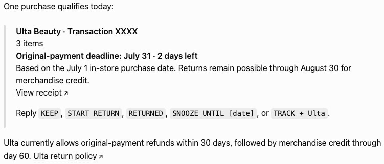 Upcoming return deadline report