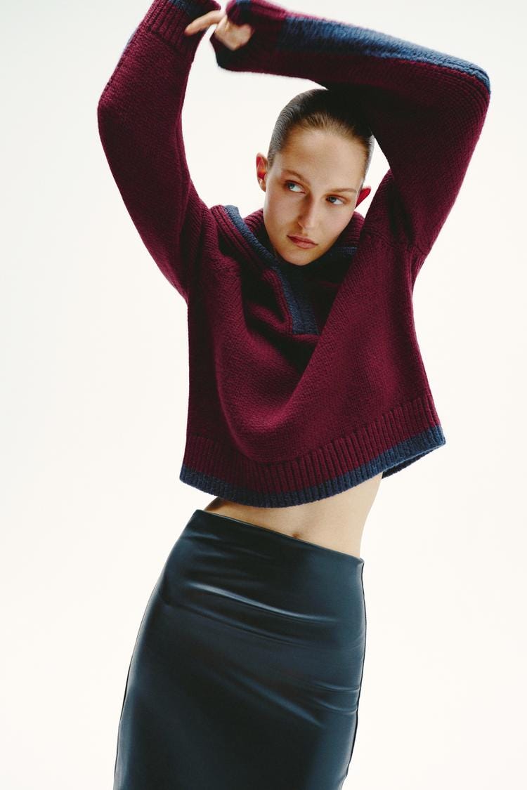 Zara COMBINATION KNIT SWEATER - Burgundy - Image 0