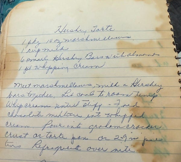 Hershey Torte recipe from recipe booklet