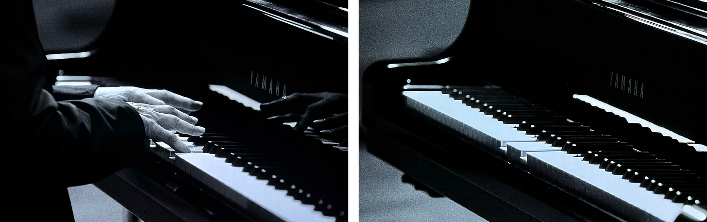 Two black-and-white images of a piano keyboard. Two black-and-white images of a piano keyboard.