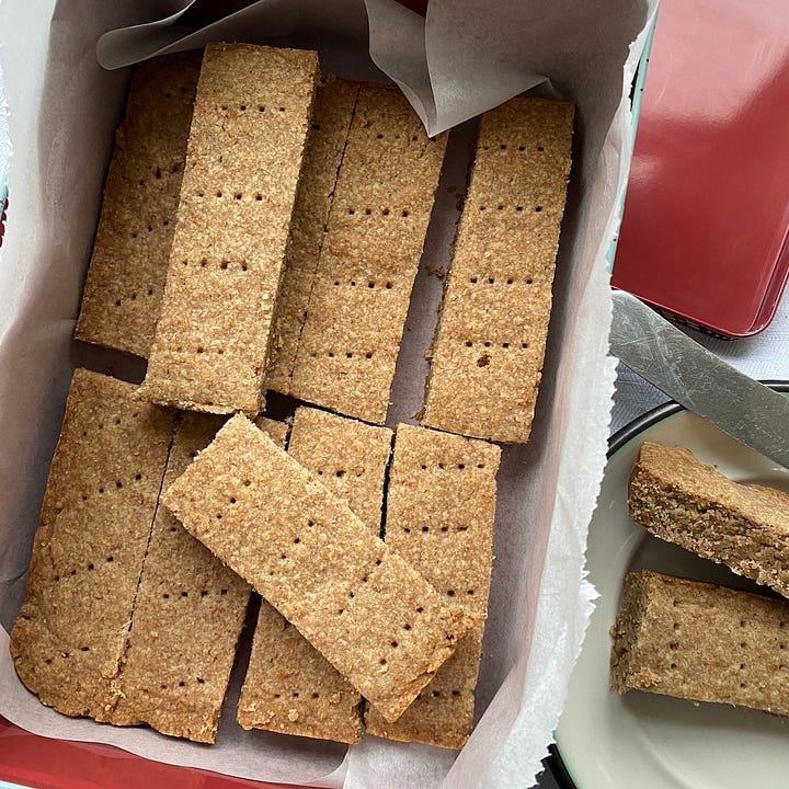 Baked shortbread Biscuits cut into portions.