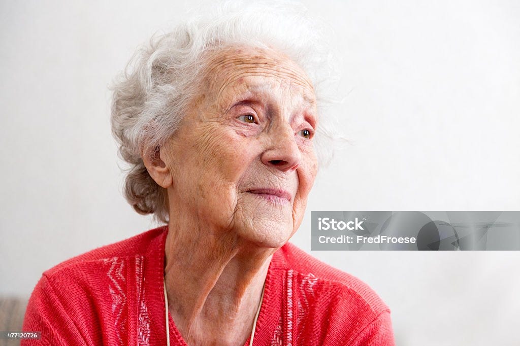 Senior woman portrait Portrait of a over 90 years old woman Dementia Stock Photo