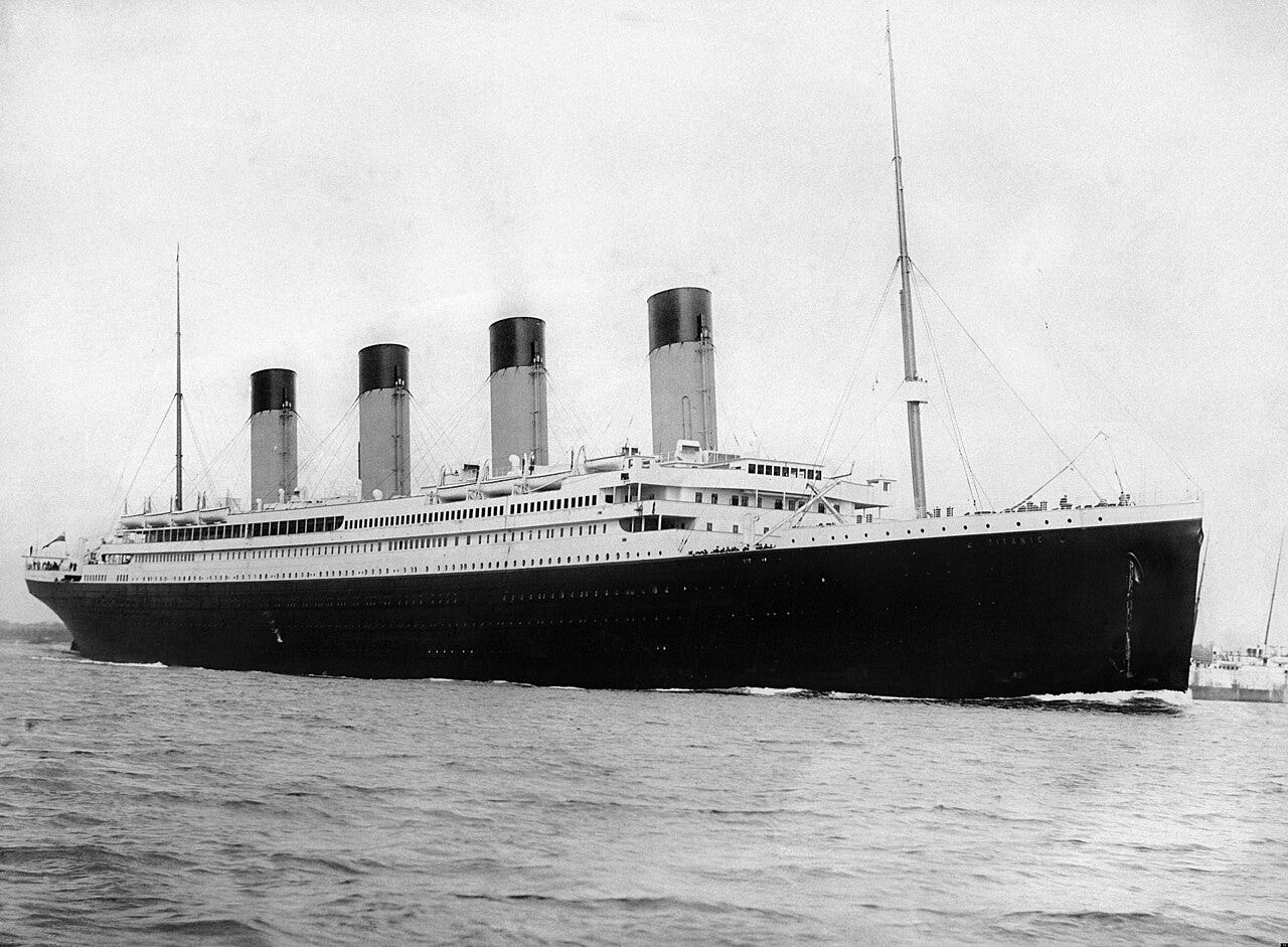 RMS Titanic departing Southampton, April 10 1912, photograph by Francis Godolphin Osbourne Stuart RMS Titanic departing Southampton, April 10 1912, photograph by Francis Godolphin Osbourne Stuart