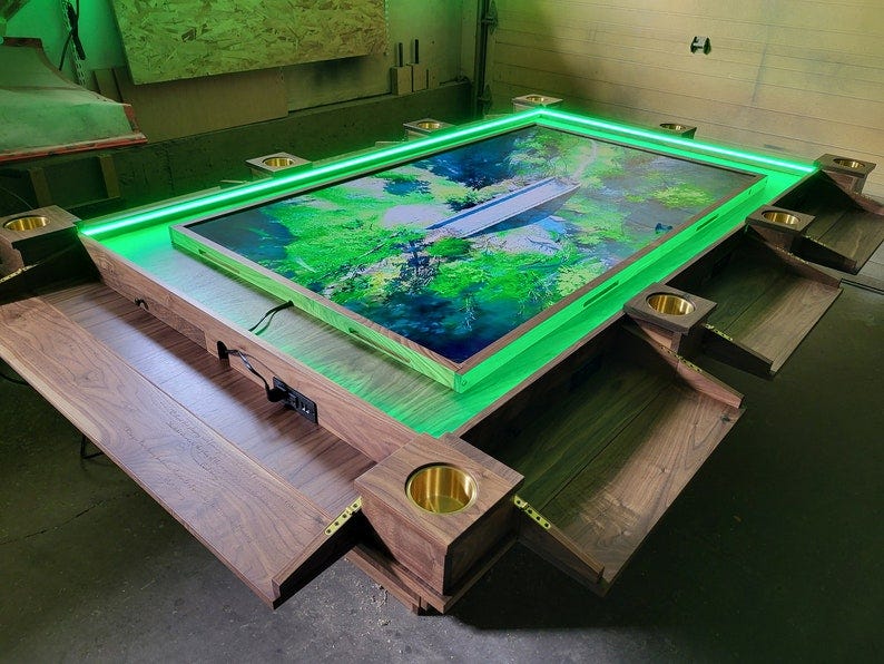 Dungeons & Dragons Role Playing Gaming Table With Individual Player Stations, Digital Map Display, LED Lighting, Drawers, Cabinet Storage. image 1