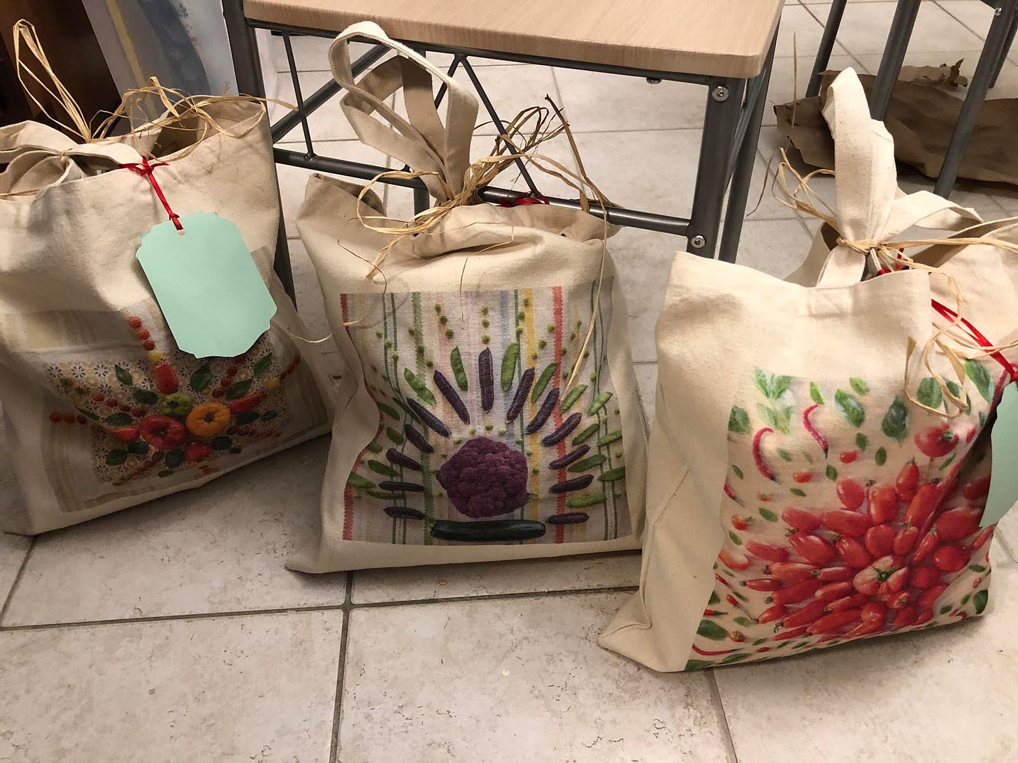 three reusable totes with harvest imagery three reusable totes with harvest imagery