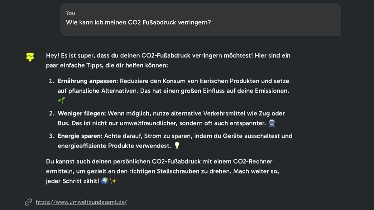 KI-generierte Antwort mit integrierter Quellenangabe, Quelle: https://umweltbudnesamt.de/, https://zusa.eco/chat KI-generierte Antwort mit integrierter Quellenangabe, Quelle: https://umweltbudnesamt.de/, https://zusa.eco/chat
