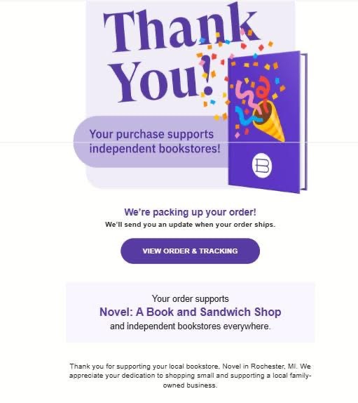 Thank you email from Bookshop