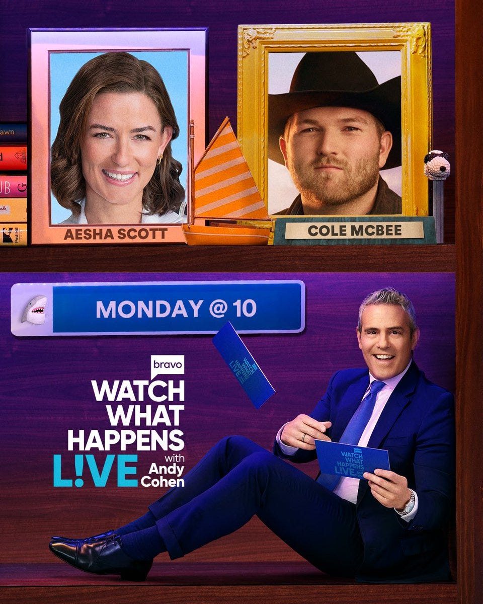 We are back TON!GHT with Aesha Scott and Cole McBee! #WWHL We are back TON!GHT with Aesha Scott and Cole McBee! #WWHL