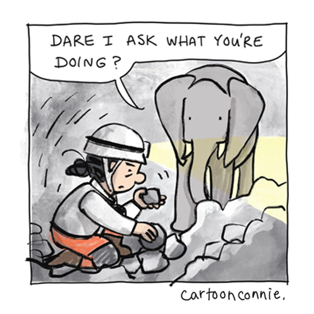 Panel 1 of a 6-panel comic strip about an introvert looking for hope in dark times. Titled "All In An Introvert Day's Work," 2026. Original art by Connie Sun, cartoonconnie.