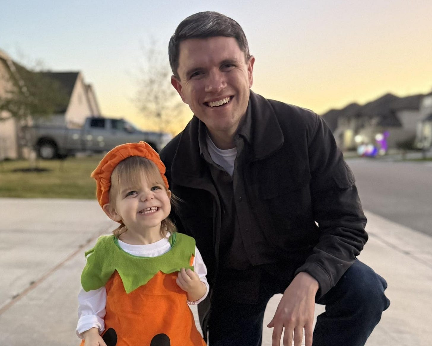 James Talarico smiles and poses with his preschooler niece, who is dressed as a pumpkin for Halloween. Talarico is wearing casual attire, not a costume. James Talarico smiles and poses with his preschooler niece, who is dressed as a pumpkin for Halloween. Talarico is wearing casual attire, not a costume.