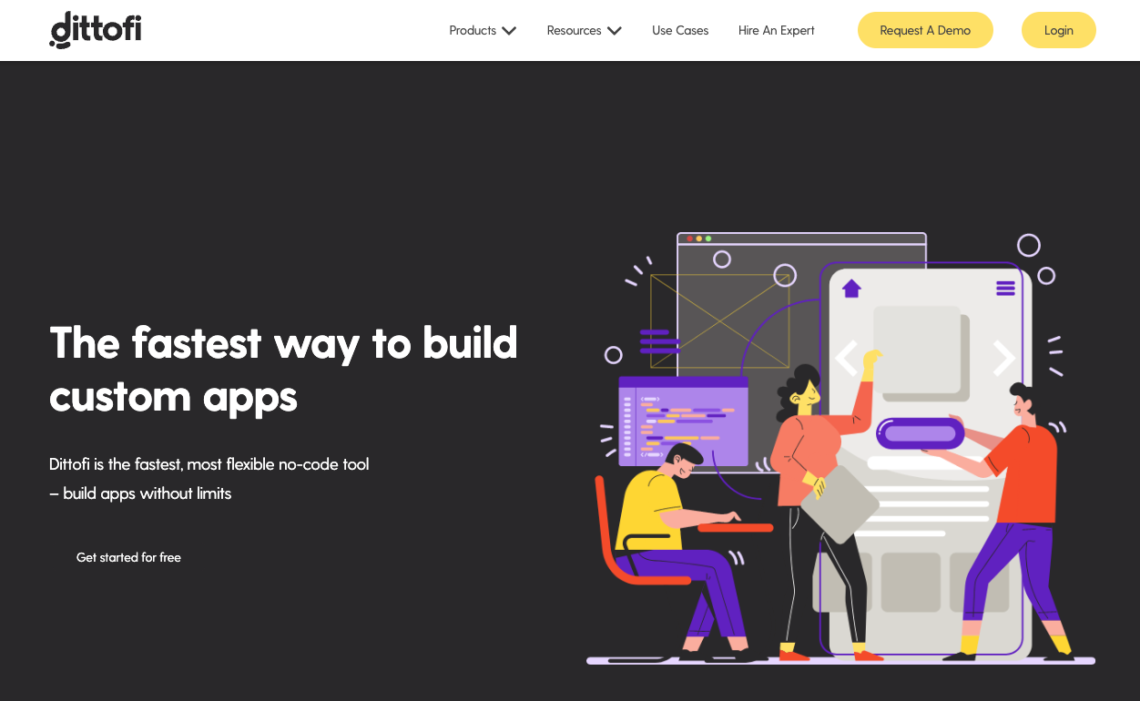 No code tool export code : Dittofi website home