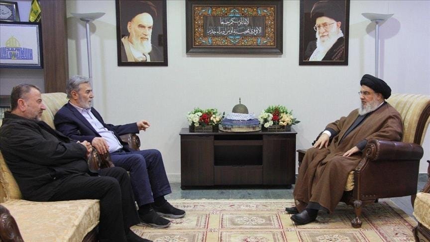 Liban: Hassan Nasrallah discute avec Al-Nakhalah et Al-Arouri de l'évolution de la situation Liban: Hassan Nasrallah discute avec Al-Nakhalah et Al-Arouri de l'évolution de la situation