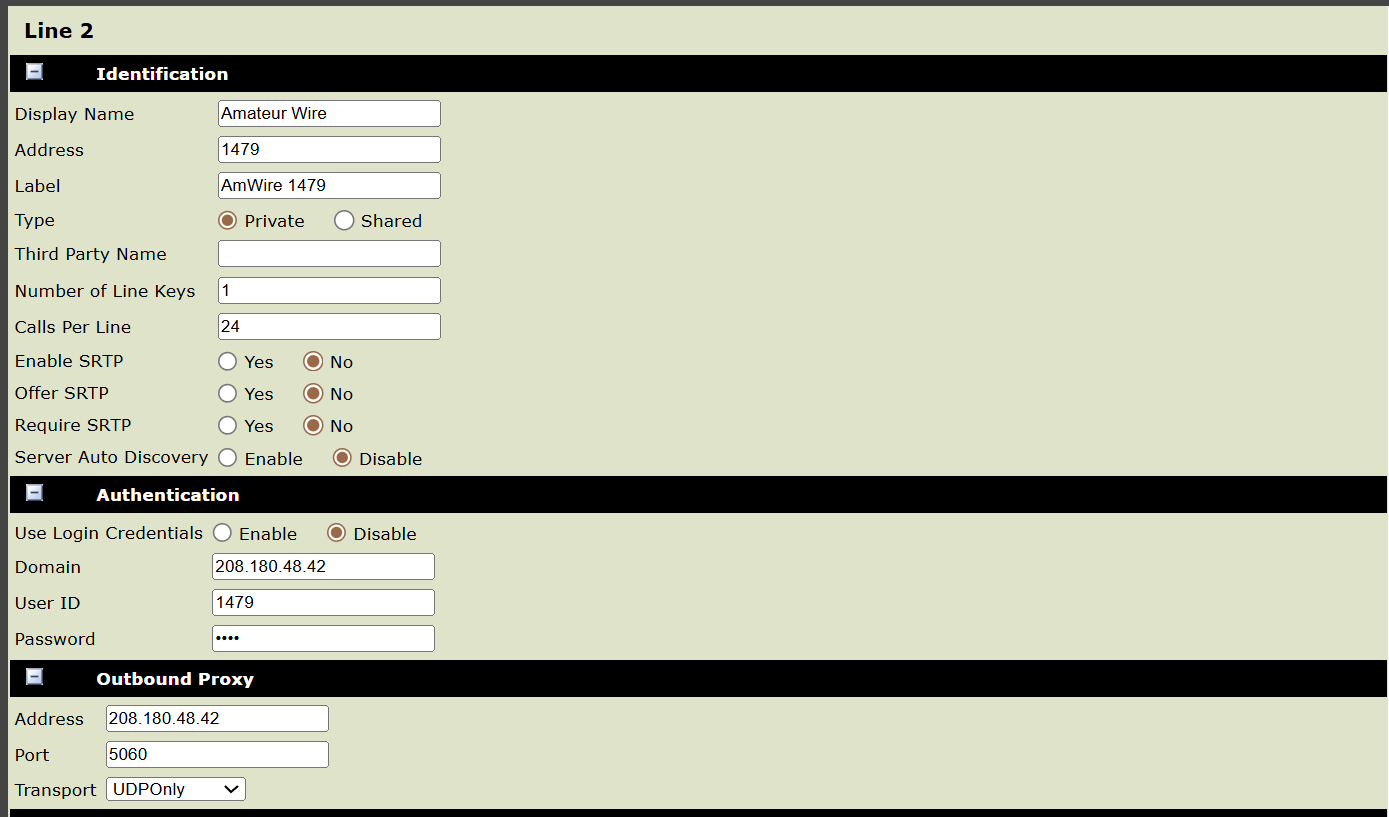 Top of the Line 2 configuration screen
