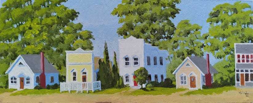 'Neighborhood Row' mini oil painting 7"h x 14"w 'Neighborhood Row' mini oil painting 7"h x 14"w