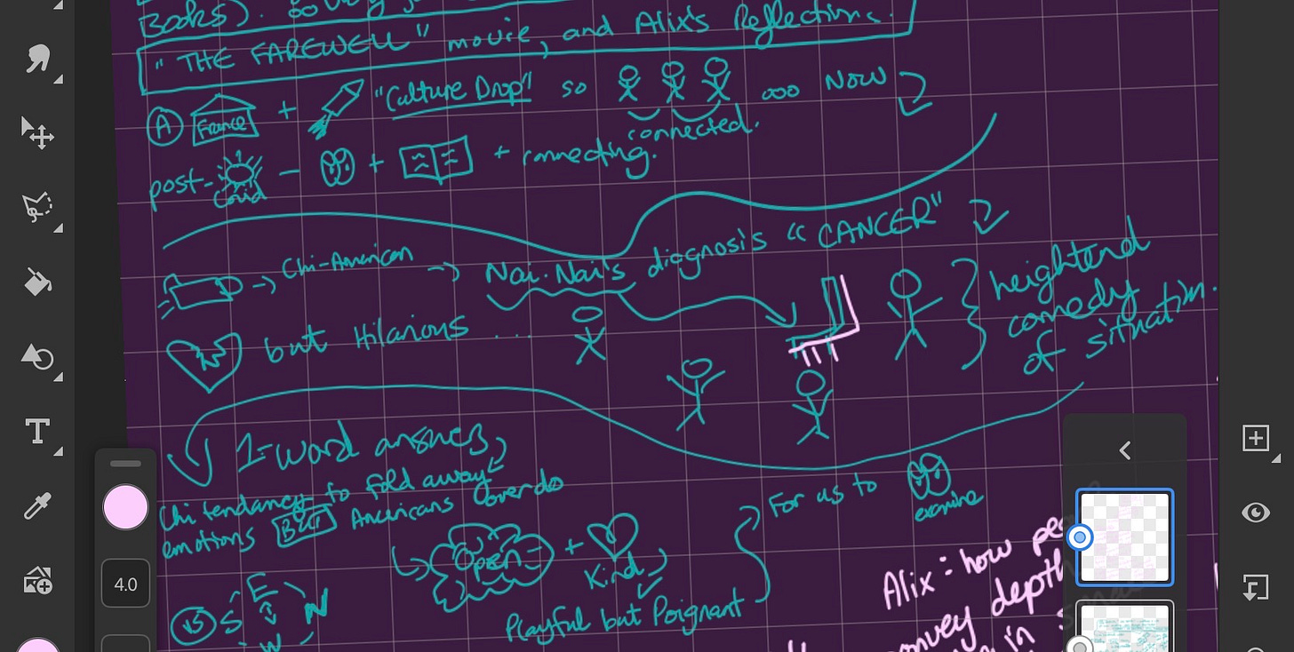 A work-in-progress digital sketchnote by Georgina Dean from a live scribing session, capturing quotes and icons from a read-aloud excerpt.