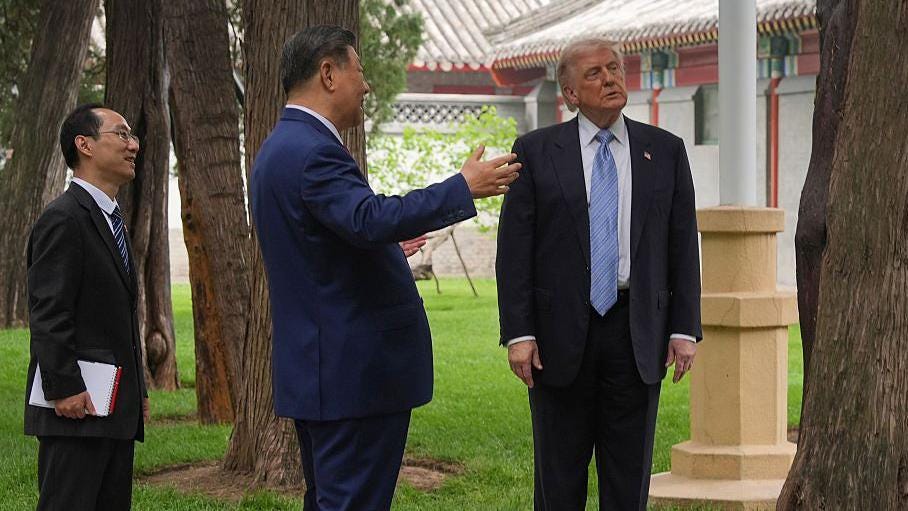 US President Donald Trump and Chinese President Xi Jinping tour the Zhongnanhai leadership compound on May 15, 2026 in Beijing, China. US President Donald Trump and Chinese President Xi Jinping tour the Zhongnanhai leadership compound on May 15, 2026 in Beijing, China.