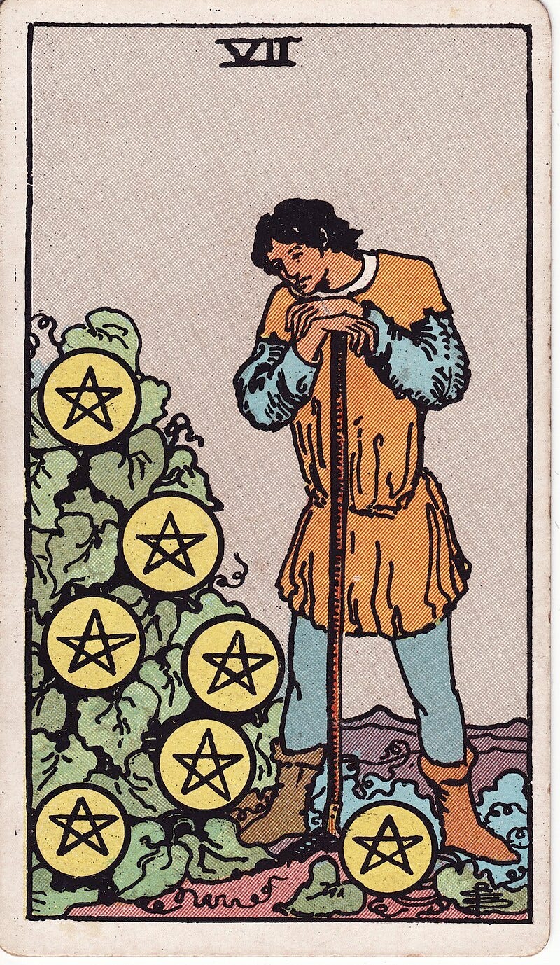 Waite-Smith Tarot, Seven of Pentacles