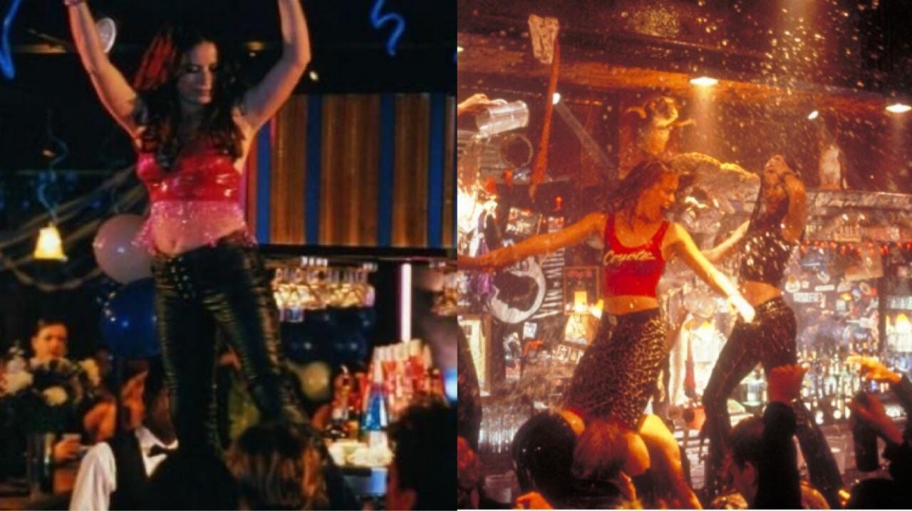 Side-by-side image comparing a Coyote Ugly bar dancing scene with a Dream Eaters live performance, referenced in the Tarot DMs interview with Finbarre Snarey. Side-by-side image comparing a Coyote Ugly bar dancing scene with a Dream Eaters live performance, referenced in the Tarot DMs interview with Finbarre Snarey.
