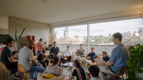 Three photos of the 5050 UK cohort 1 cohort in action – at an outdoor workshop, during a mentoring session and during a brainstorm.