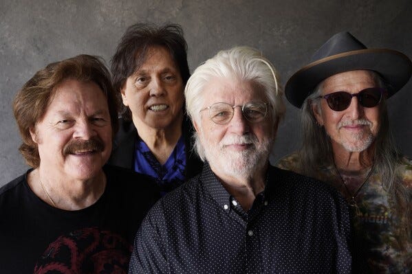 Members of the Doobie Brothers, from left, Tom Johnston, John McFee, Michael McDonald and Pat Simmons pose for a portrait in Los Angeles on Aug. 17, 2021. (AP Photo/Chris Pizzello, File)