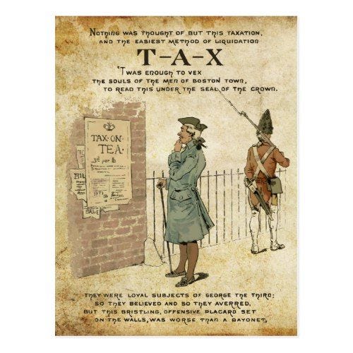 This may contain: an old poster with two men in uniforms standing next to a brick wall and the words tax written on it
