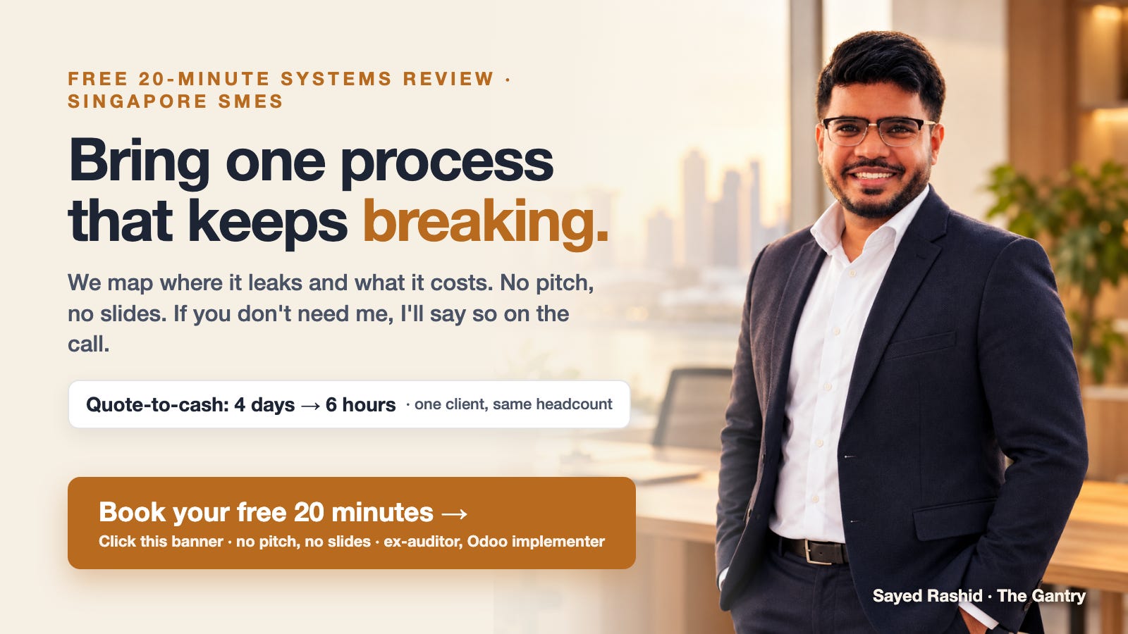 Book your free 20-minute systems review Book a free 20-minute systems review with Sayed Rashid. Bring one process that keeps breaking; we map where it leaks and what it costs.