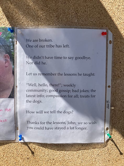 images of my fiend john and some text reading on one page "we will miss your lovely kind spirit Rest in Peace John Bouvier" and another page of text which I will enter later when I get back