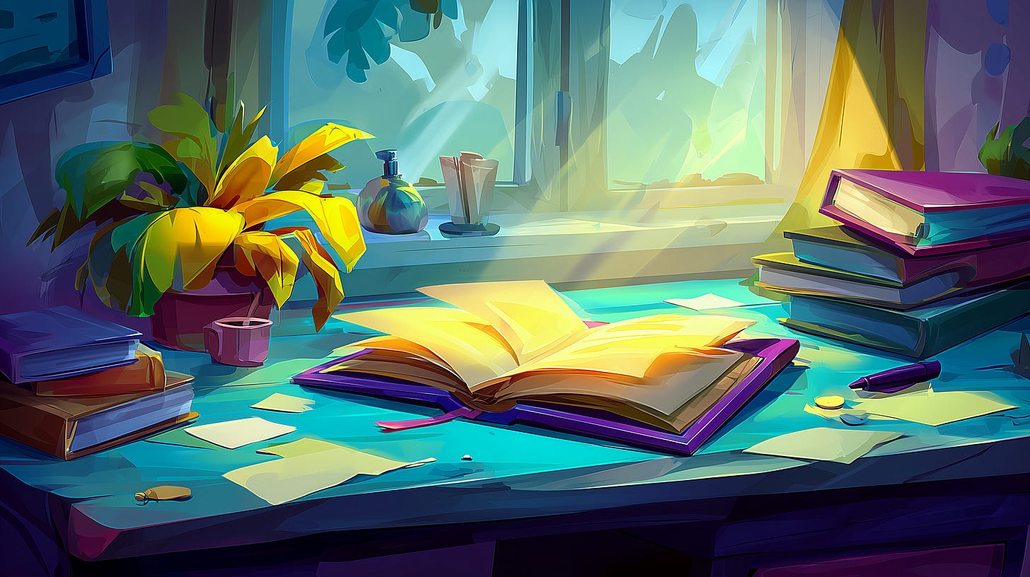 A notebook on a desk in the sun, a clear morning and we are ready to write. A notebook on a desk in the sun, a clear morning and we are ready to write.