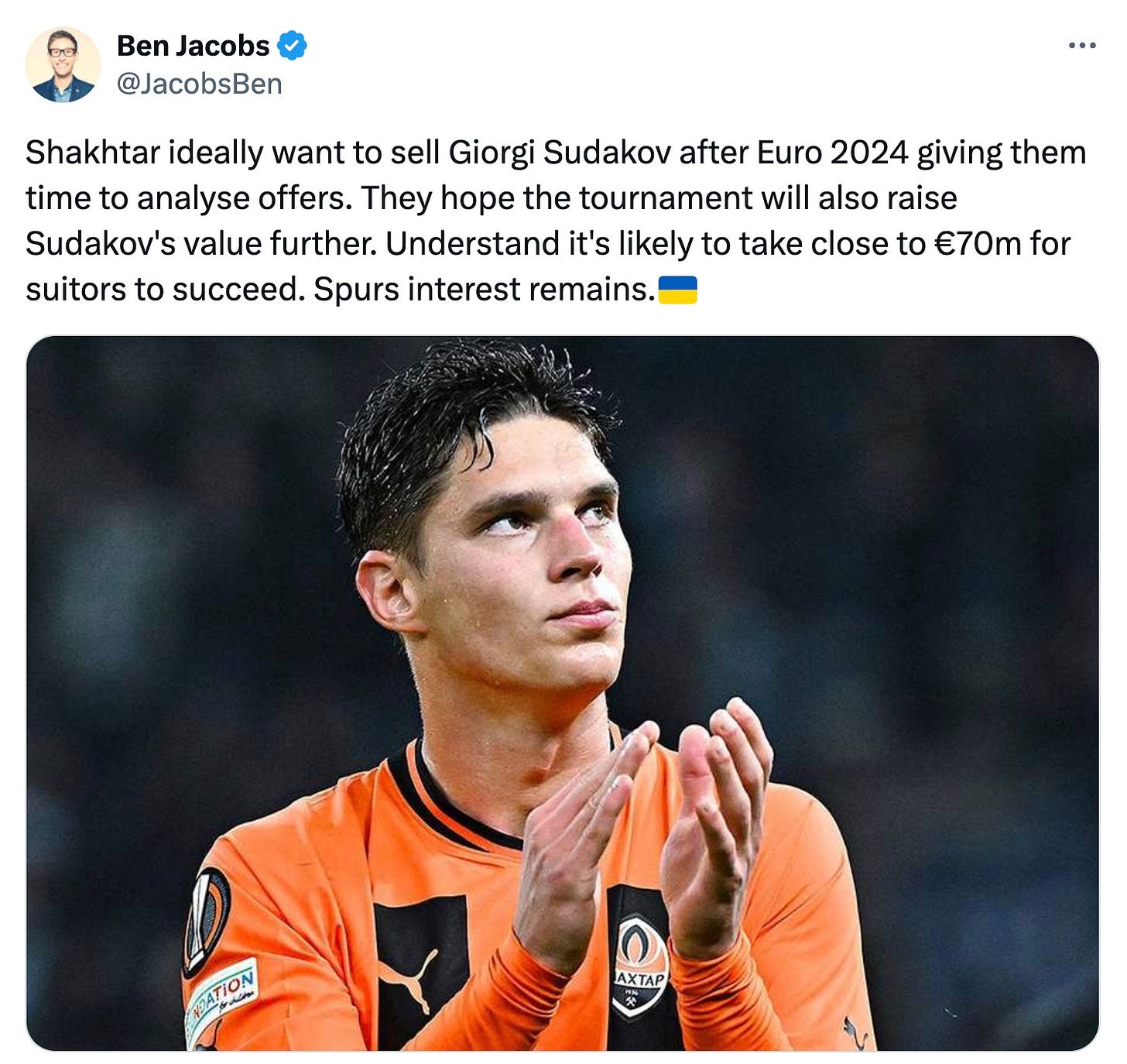 A tweet by Ben Jacobs about Giorgi Sudakov