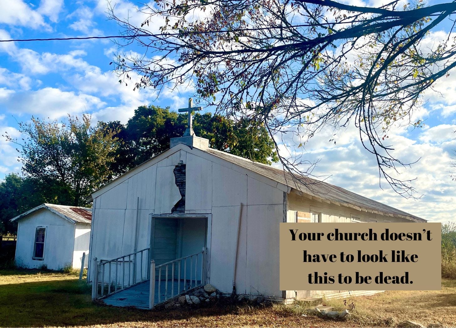 I used Canva to add the words, "Your church doesn't have to look like this to be dead," to the photo of a dilapidated church.