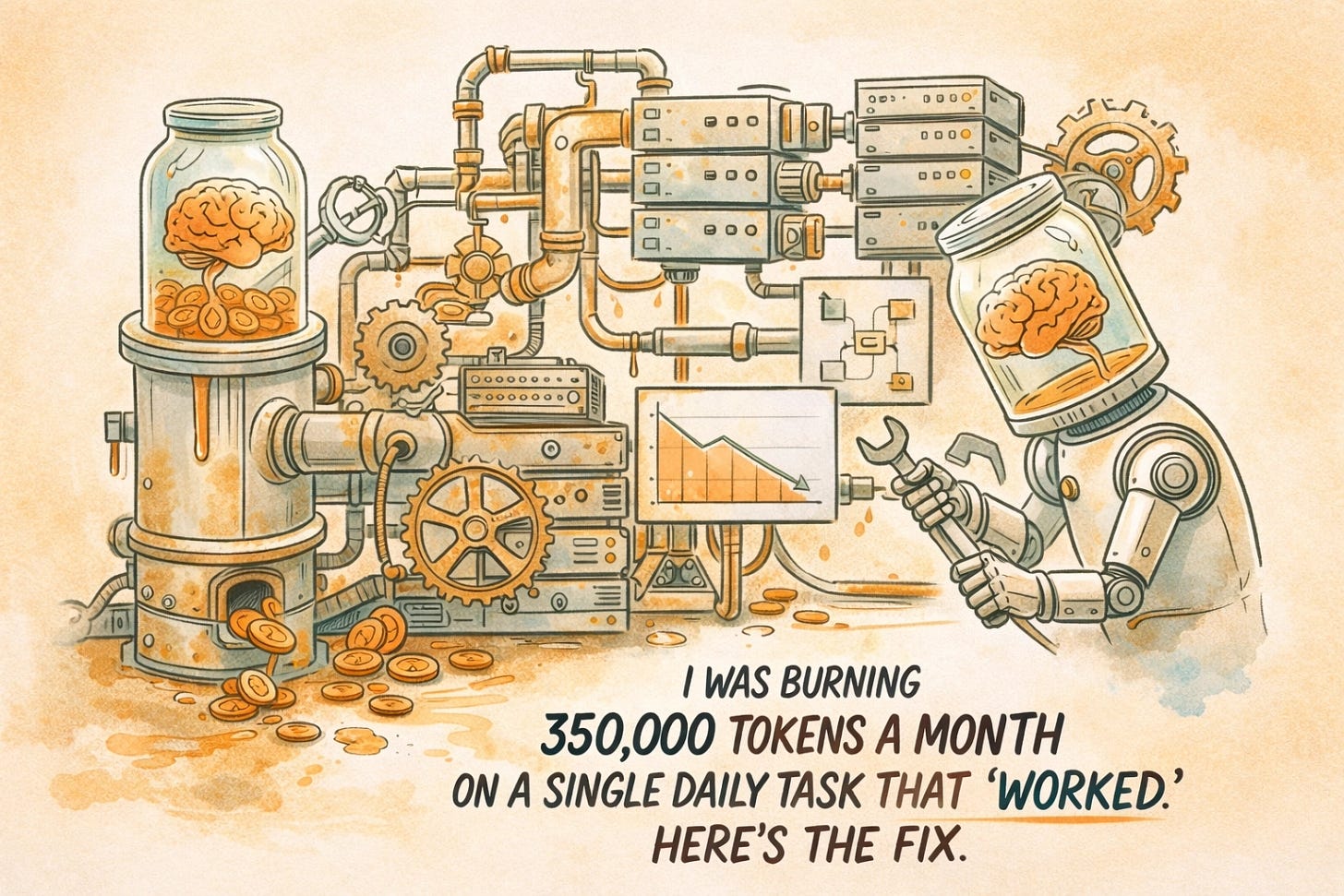 Jar-Head AI character reviewing a glowing token bill — representing hidden Claude AI usage costs from automated task bloat Jar-Head AI character reviewing a glowing token bill — representing hidden Claude AI usage costs from automated task bloat