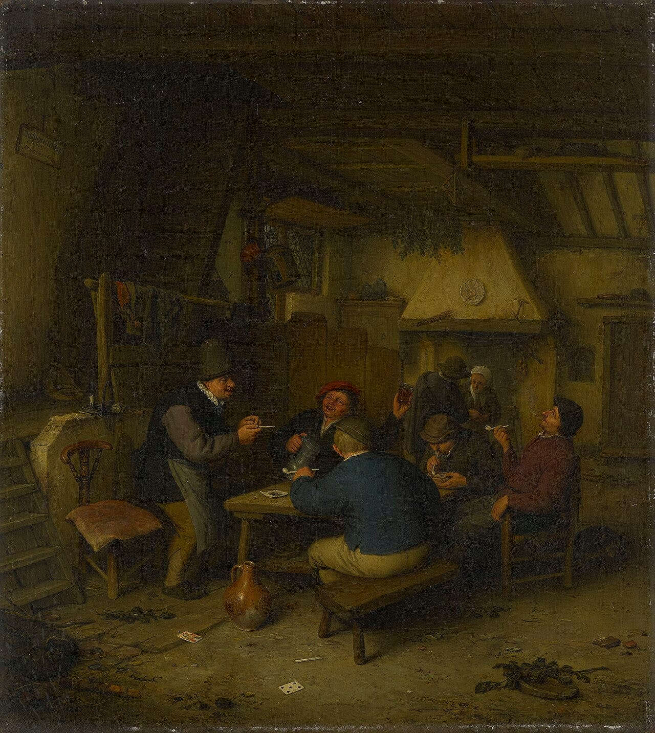Peasants drinking and smoking in a dim tavern Peasants drinking and smoking in a dim tavern