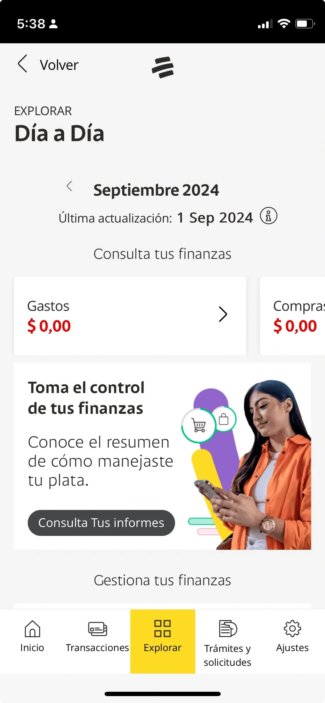 Sección de la app móvil del banco Bancolombia. Sección de la app móvil del banco Bancolombia.