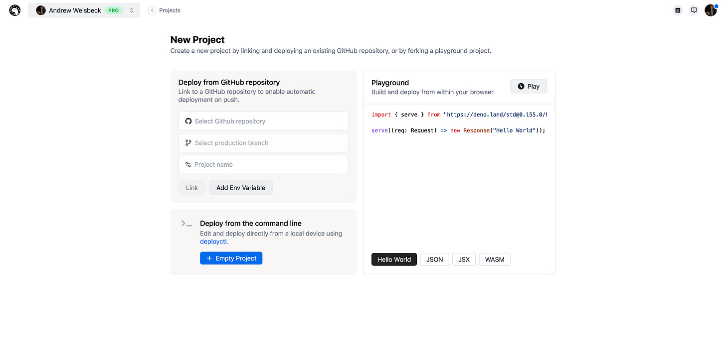 Deno Deploy dashboard