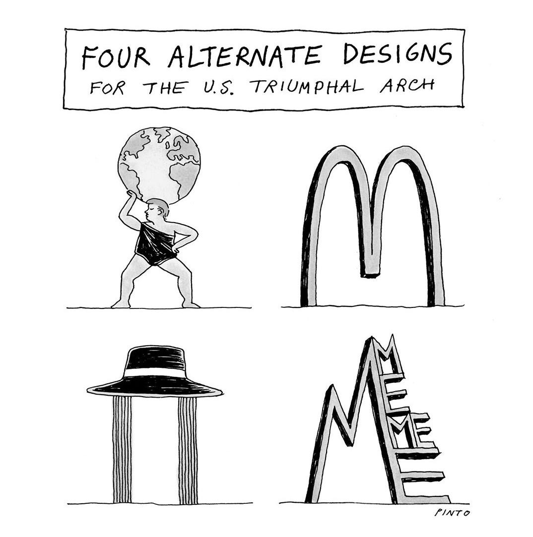 May be a graphic of blueprint and text that says 'FOUR ALTERNATE DESIGNS FOR THE U.S. TRIUMPHAL ARCH PINTO'