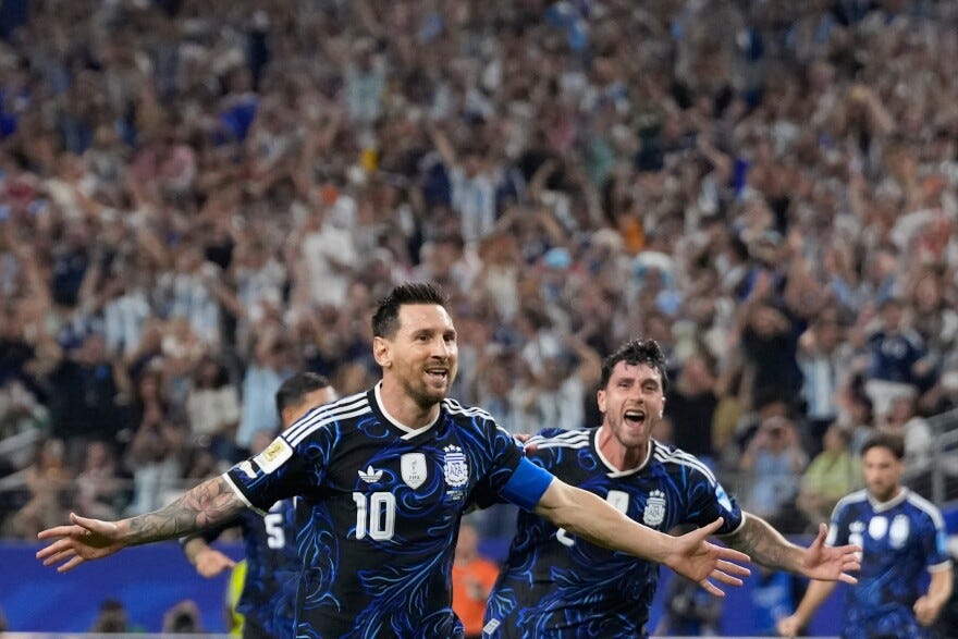 Messi becomes first to score in 7 straight World Cup games while extending  goals record | KERA News