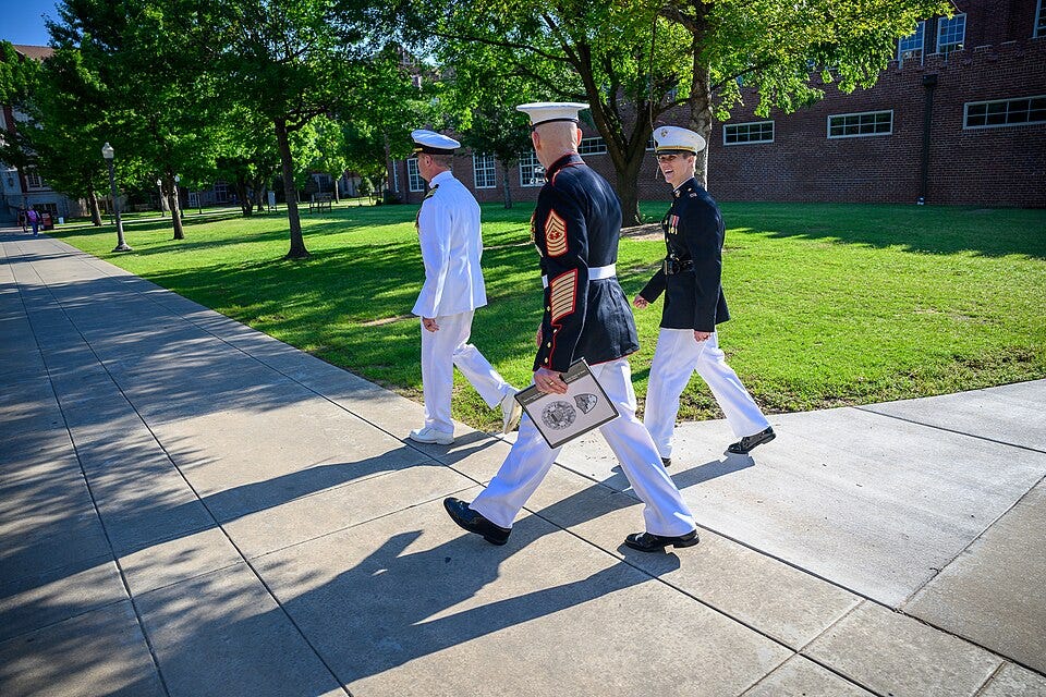 File:U.S. Marine Corps Sgt. Maj. Troy E. Black speaks to midshipmen and staff of the Naval Reserve Officer Training Corps (NROTC) at Oklahoma University, Norman, Oklahoma on May 9, 2025 - 16.jpg