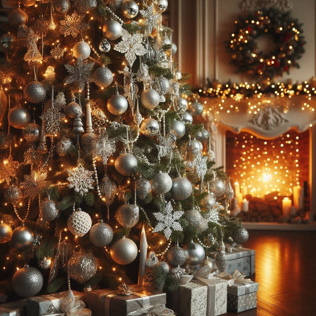 christmas tree fully covered in silver decorations christmas tree fully covered in silver decorations