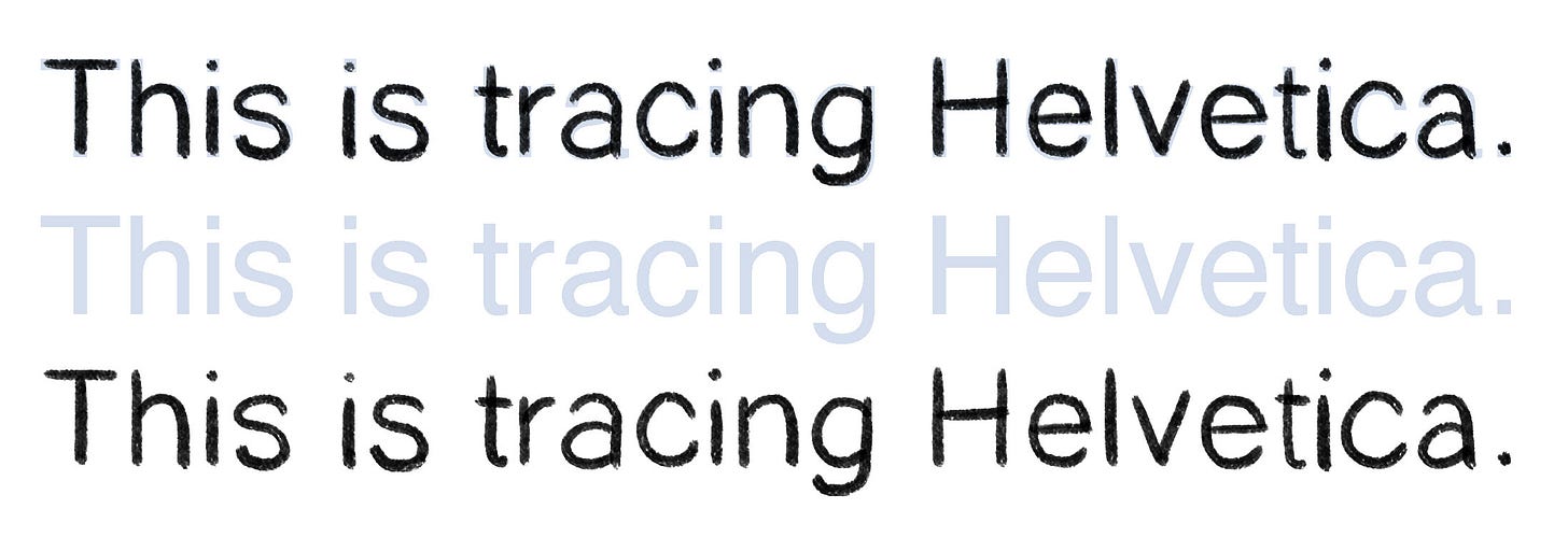 Diagram of tracing over an existing font for comics.