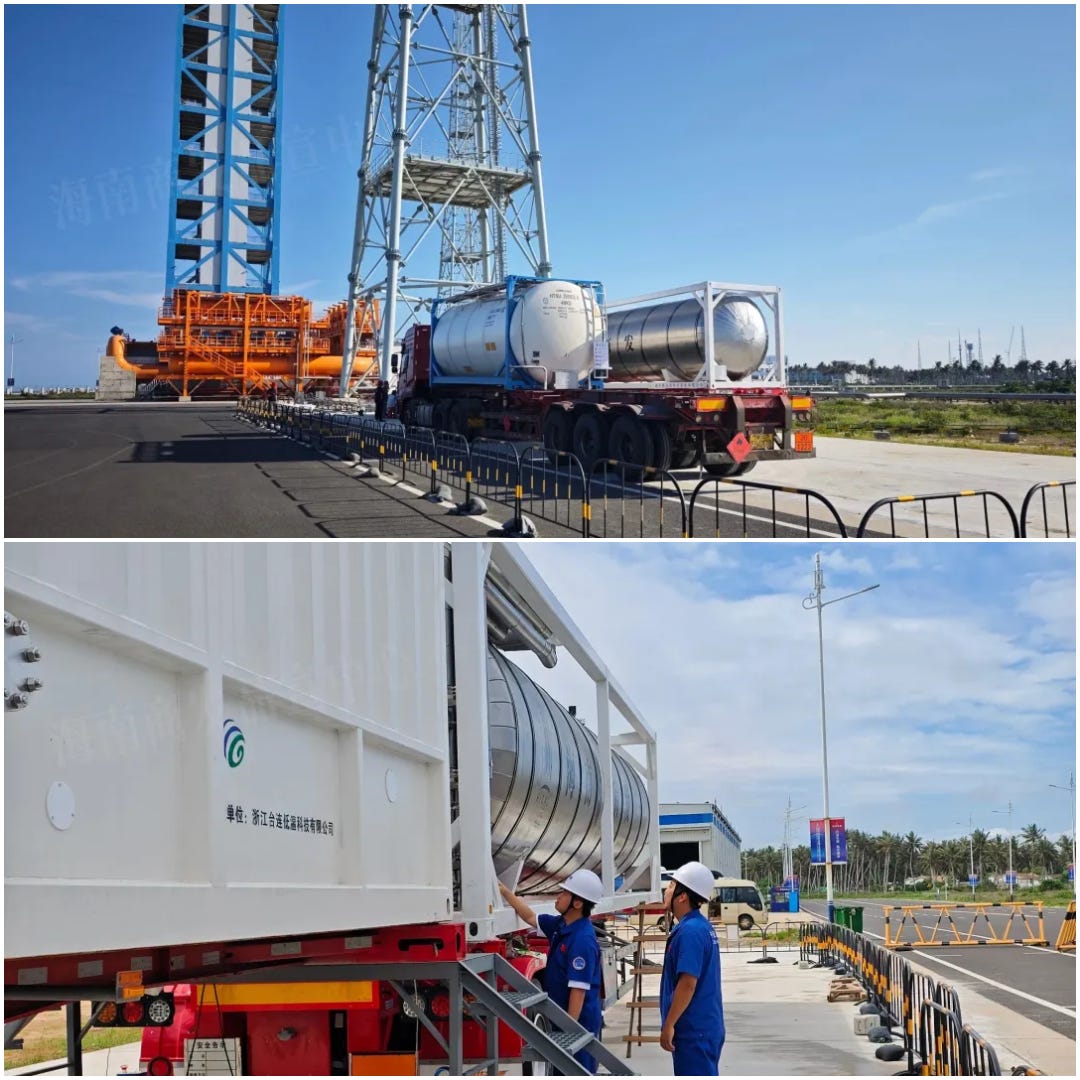 The mobile propellant system for GN-1 plugged into Commercial Launch Pad 2 ahead of a Long March 12 launch mission in June 2026. The mobile propellant system for GN-1 plugged into Commercial Launch Pad 2 ahead of a Long March 12 launch mission in June 2026.
